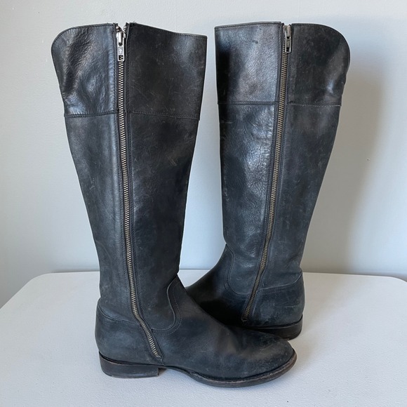 Frye Jamie Ring Tall Distressed Black Leather Riding Boots Size Women's 9 - Picture 11 of 16